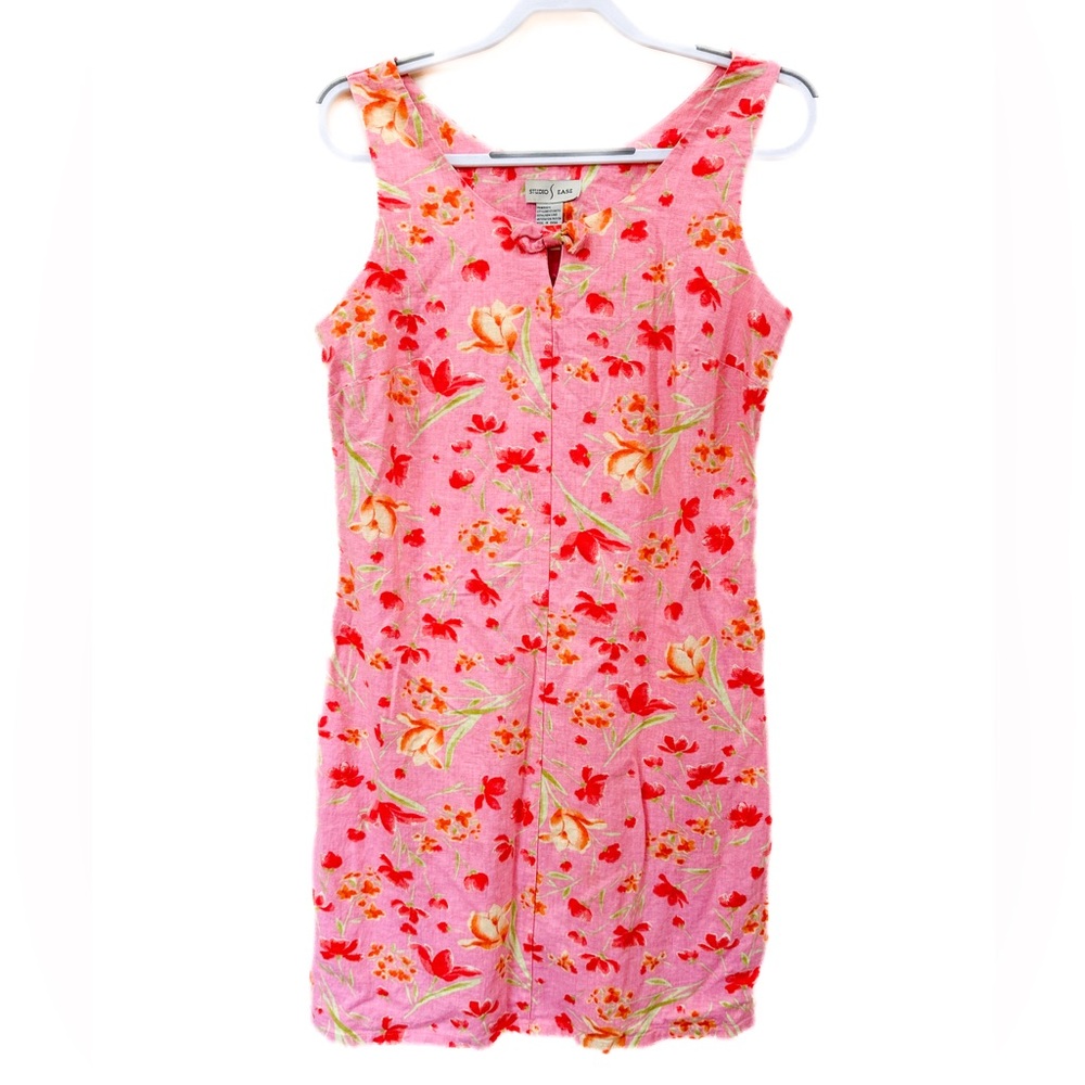 Studio Ease Dress Vintage Floral Size 12 Cottagecore Linen Rayon 90s